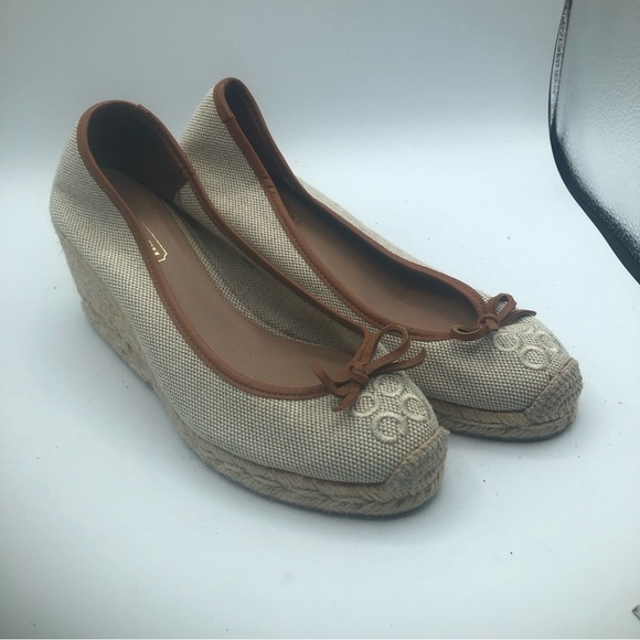 COACH DARCELLE Natural Canvas Espadrilles Designer Shoes Ballet Flats 8 - Picture 1 of 9